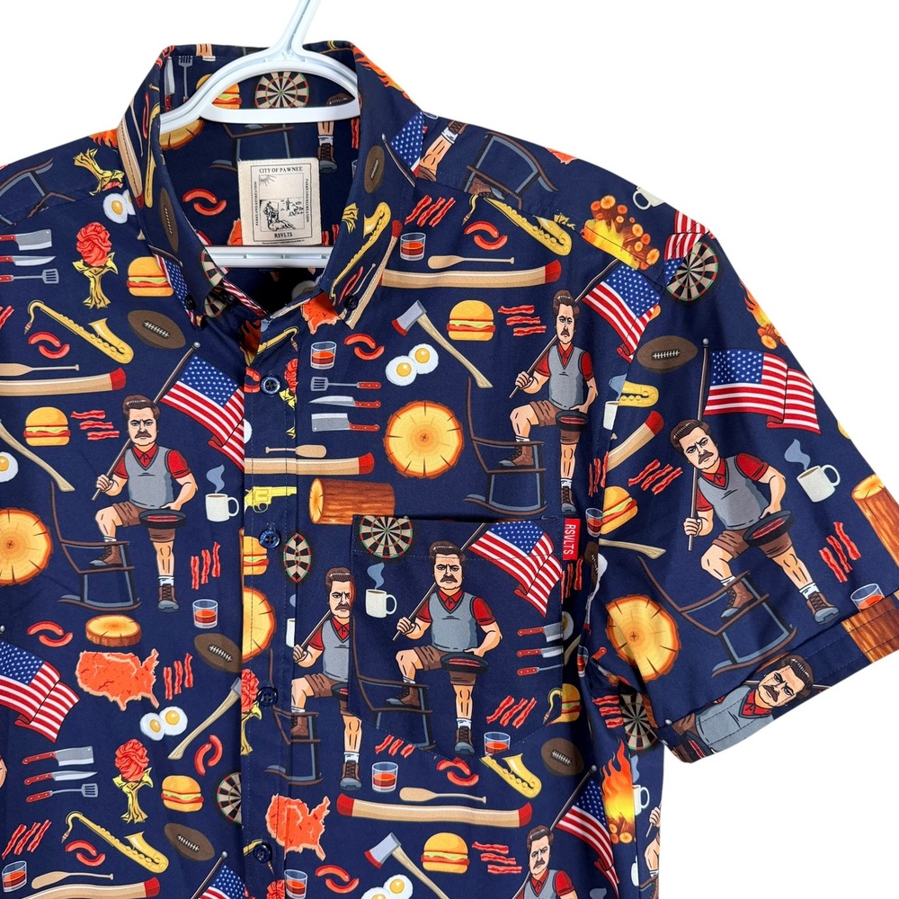 RSVLTS Roosevelts Ron Swanson's Shirt of Greatness Parks & Rec Mens M S/S AOP